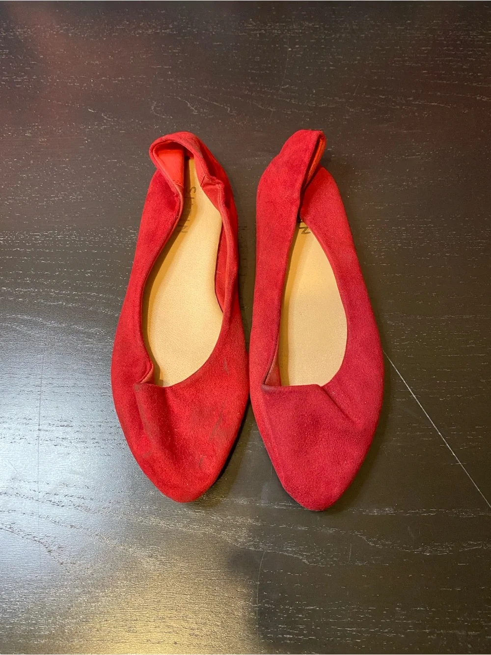 SHEIN Red Suede Pointed-Toe Ballet Flats